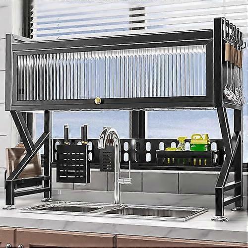 Over the Sink Dish Drying Rack 2Tier with Utensil Holder SpaceSaving Vertical Design Black
