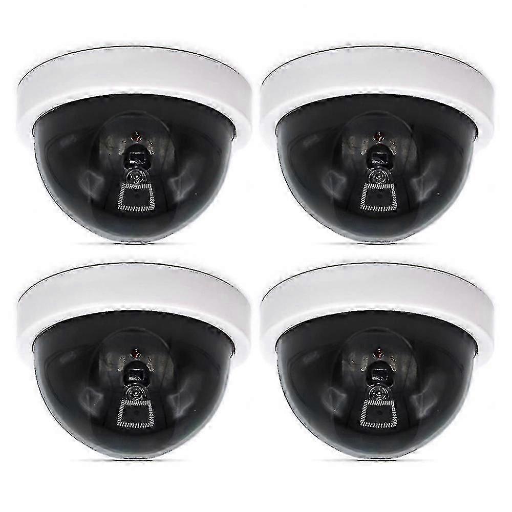 4 Pcs Dummy Security CCTV Dome Camera with Flashing Red LED Light Sticker Decals