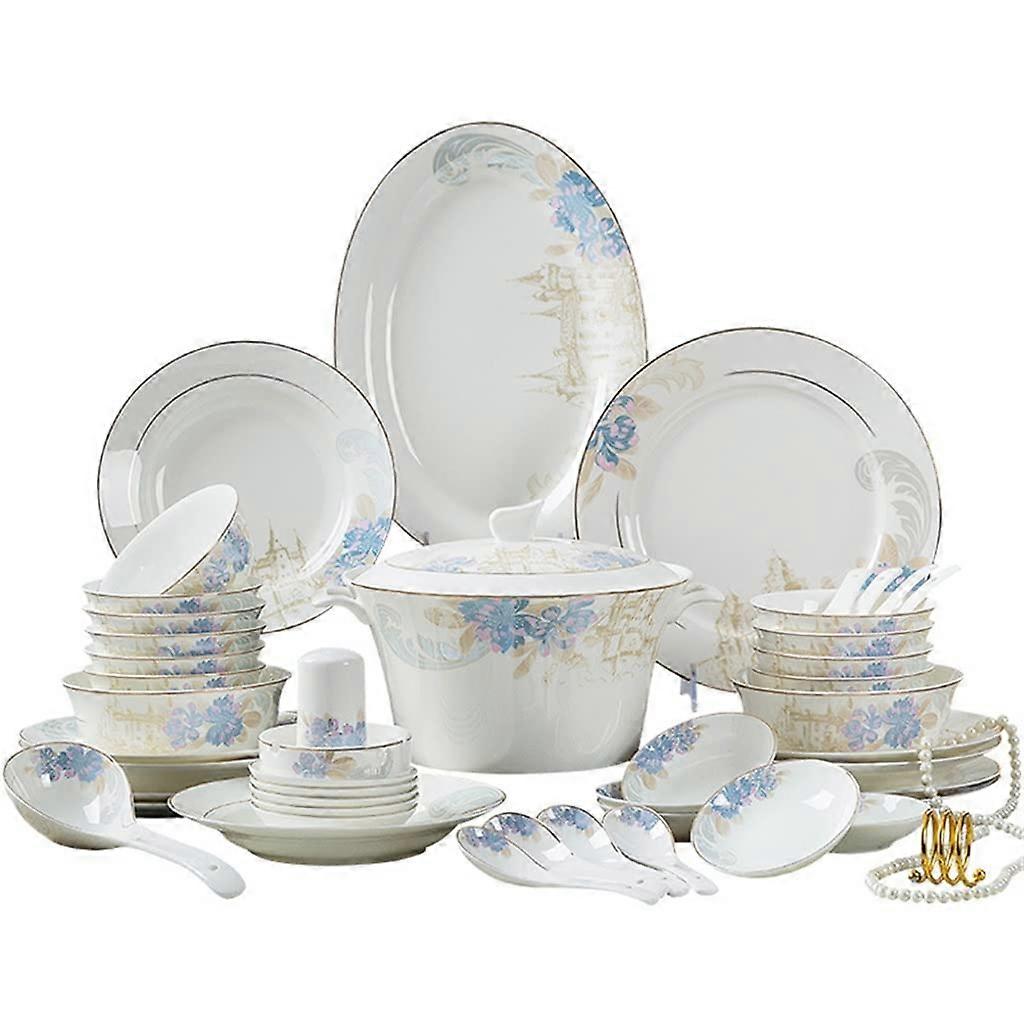 Ceramic Dinnerware Set with Bone China Plates and Bowls, MultiSize for Household Serving