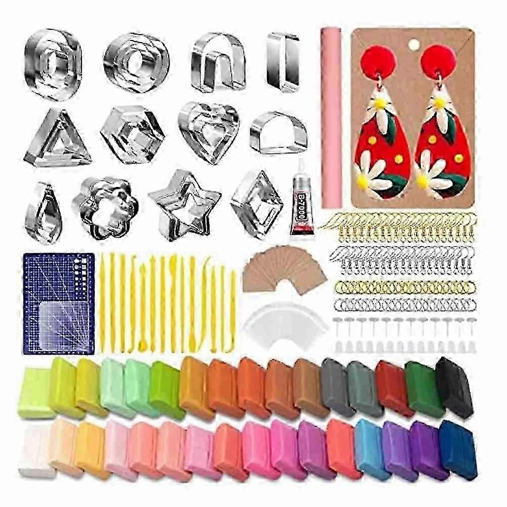 Polymer Clay Earring Making Kit Include 30Pcs Polymer Clay Earring Cutters Molds, 32Colors Clay, Tools, Rollers