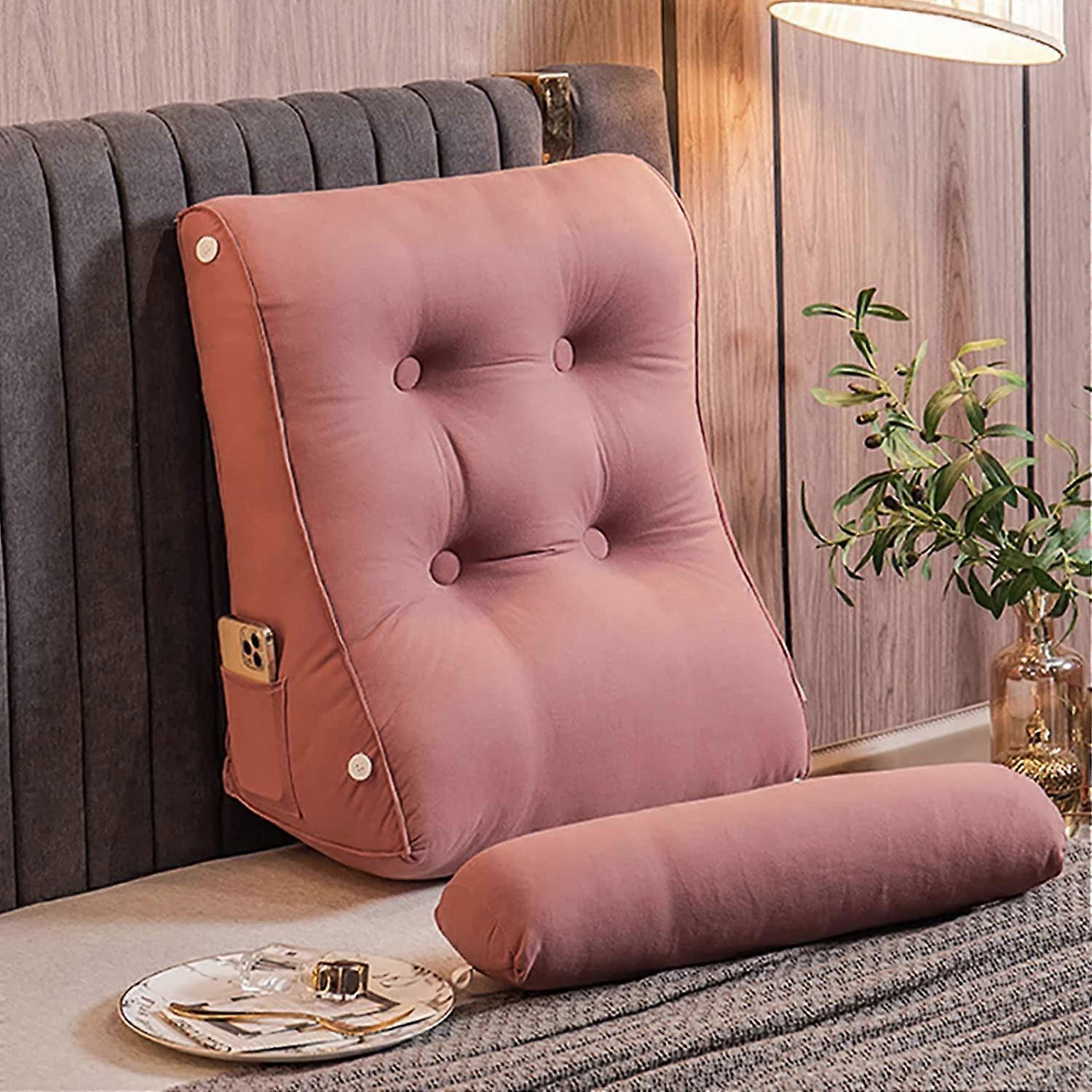 45cm Pink Reading Pillow with Adjustable Triangle Wedge Cushion for Neck and Lumbar Support