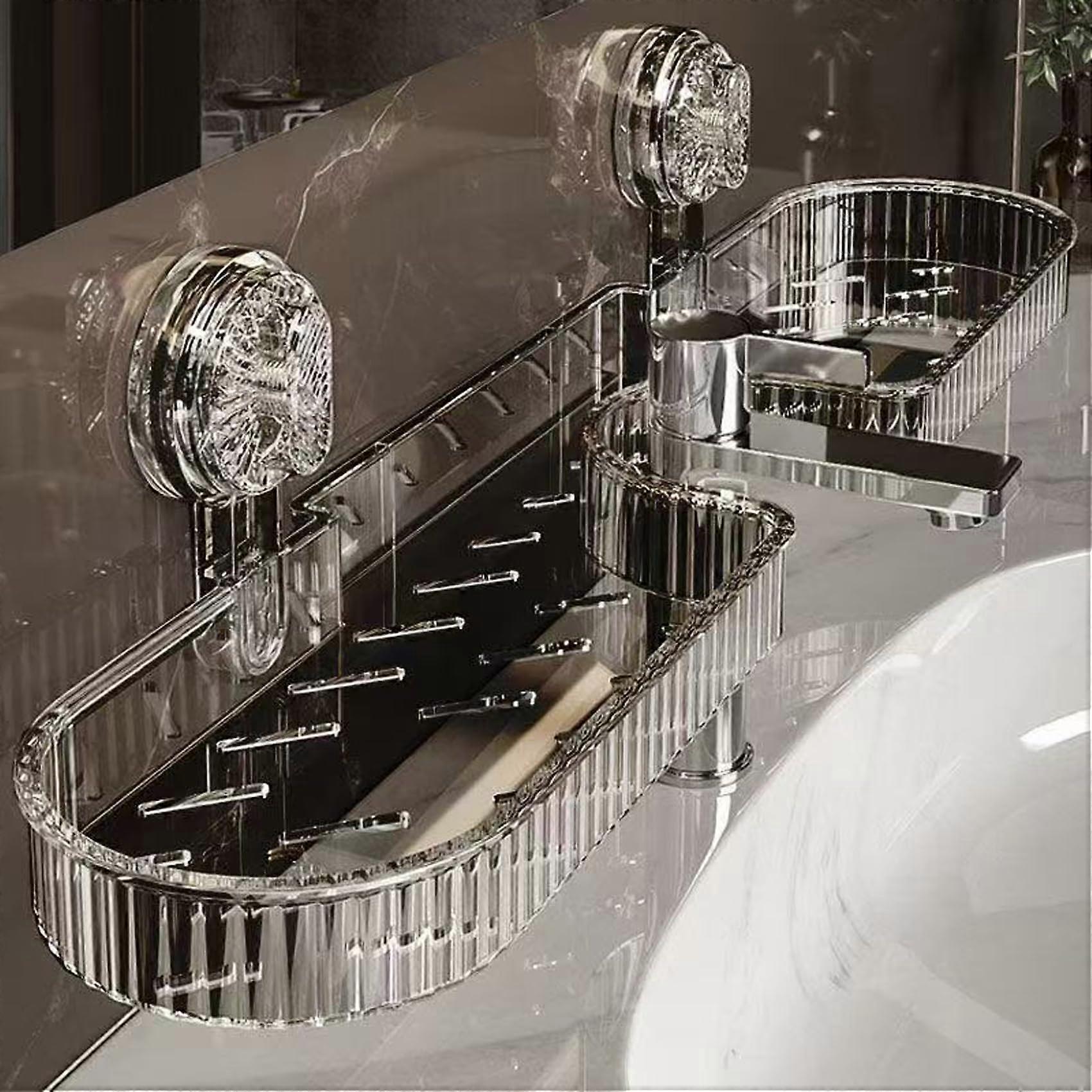 Universal NoDrill Faucet Storage Rack with Quick Drainage, Thickened Panel, Removable Black Organizer