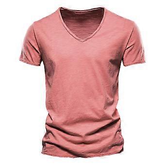 Heren rood katoenen T-shirt met V-hals en korte mouwen, maat M, voor casual dagelijks gebruik.