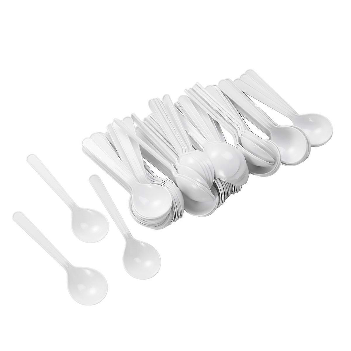 Plastic Soup Spoons Round Head Design for Dessert Serving 88Pcs White