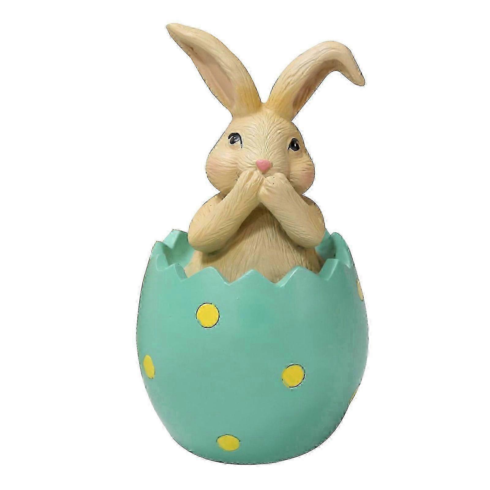 Resin Bunny with Eggshell Decorations Spring Easter Figurines Garden Ornament