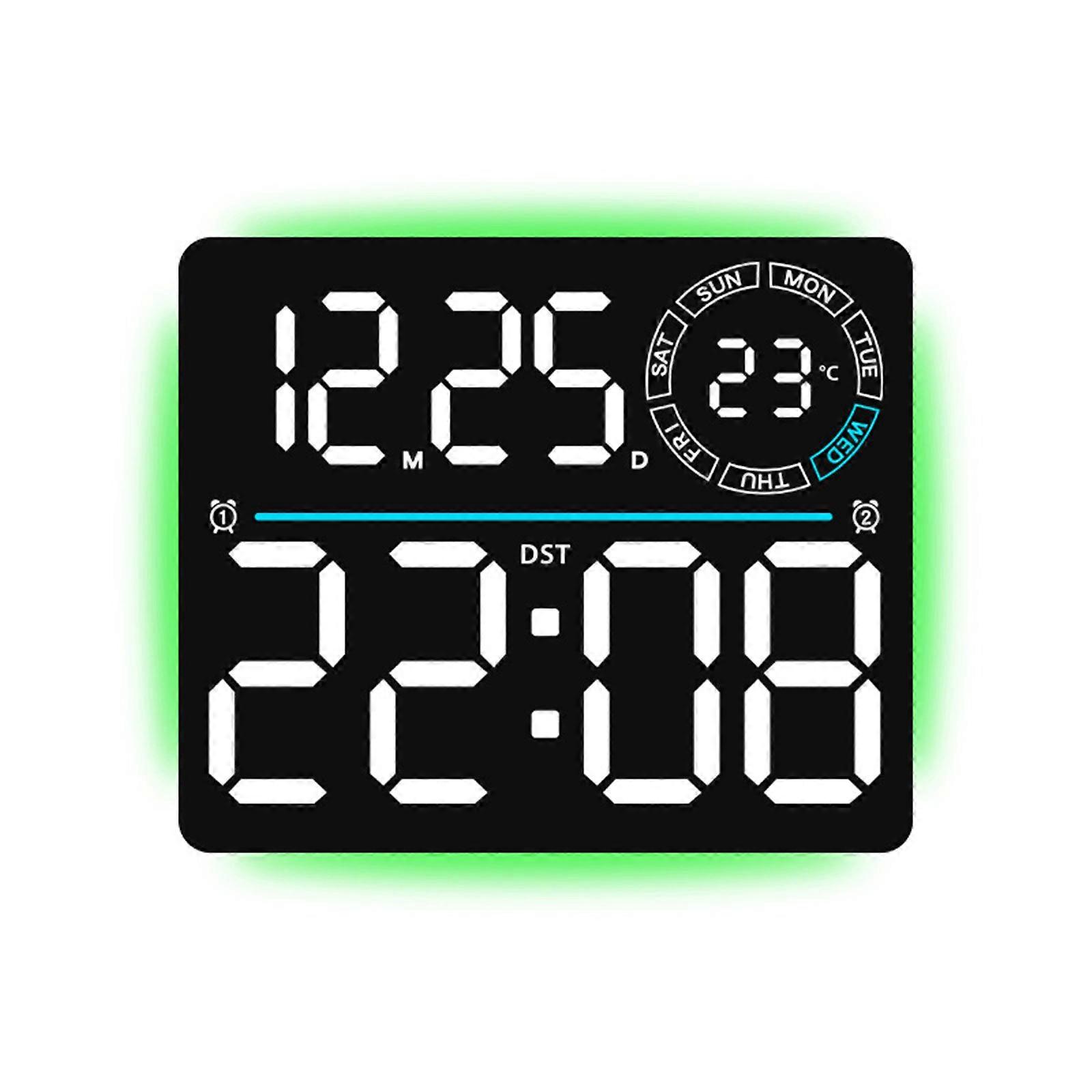 LED Digital Wall Clock with Remote Control Date Week Temperature Display Timer Alarm Clock Auto Brightness Dimmable Multicolor