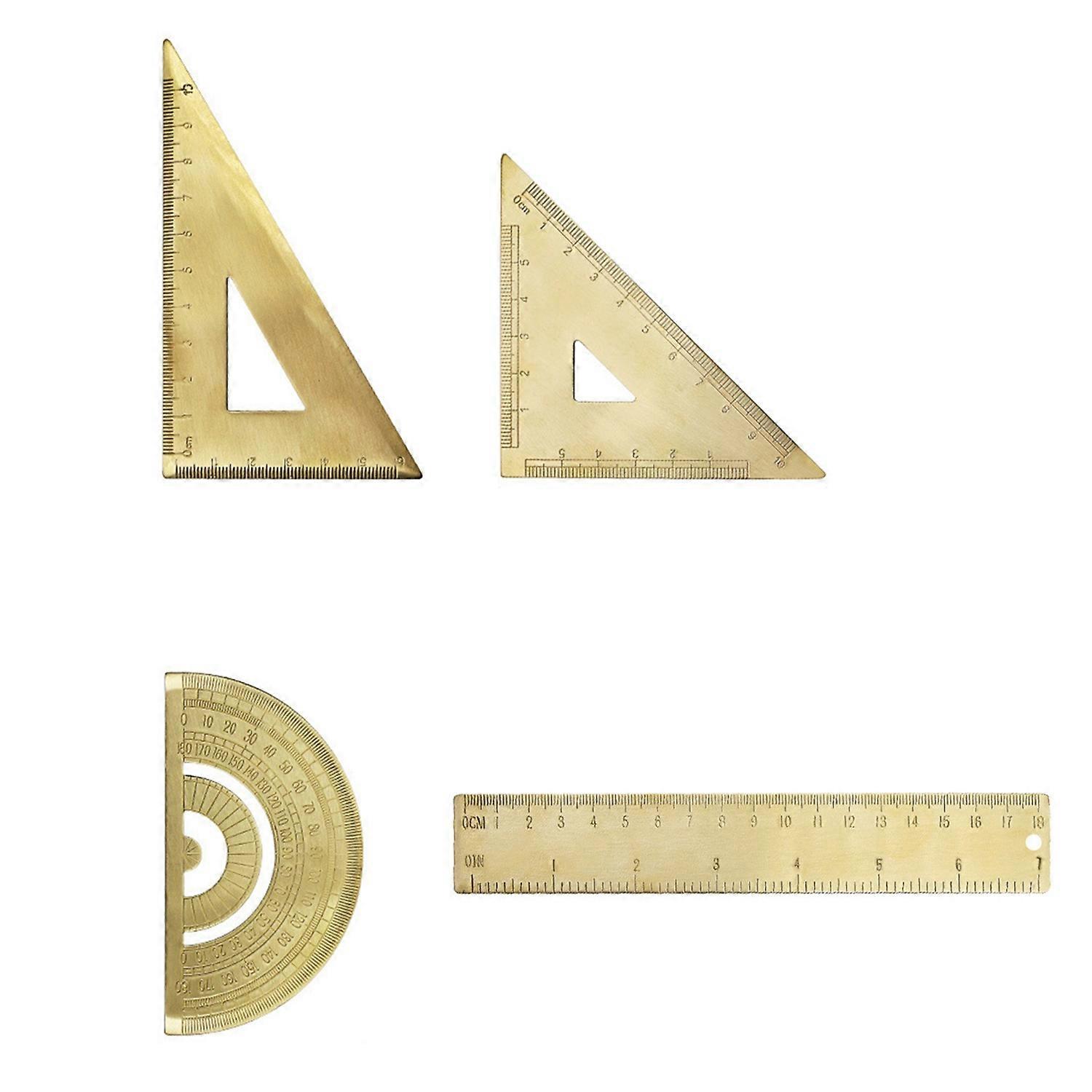 4Pcs Measuring Ruler Set Drawing Instruments Include Brass Protractor Isosceles Right Angle Triple-