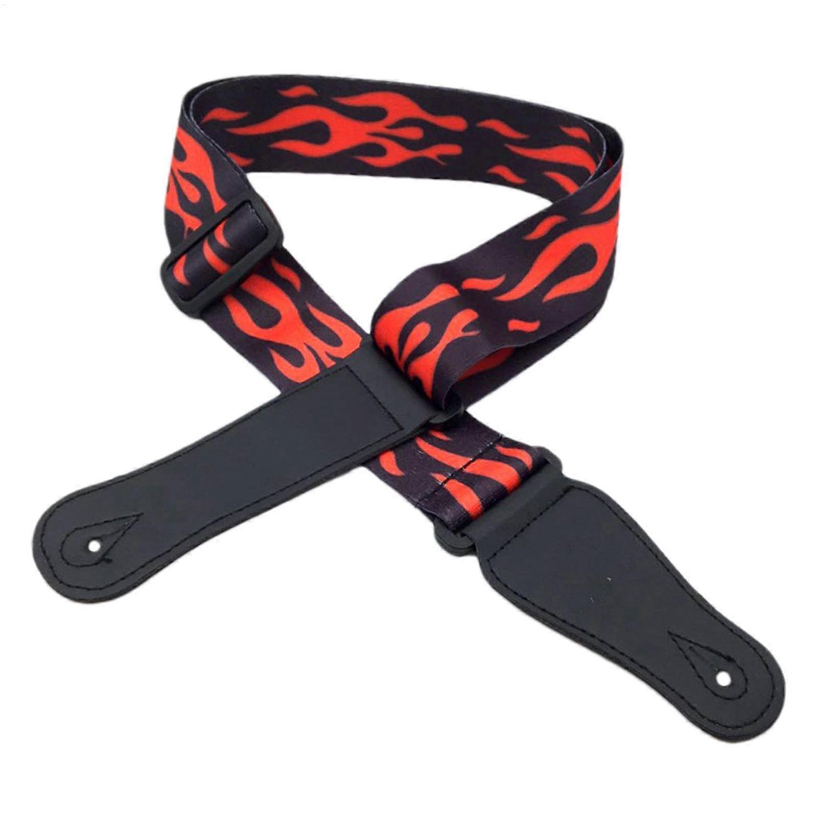 Adjustable Acoustic Guitar Strap with Flame Pattern, Widened Shoulder Support, Durable Polyester