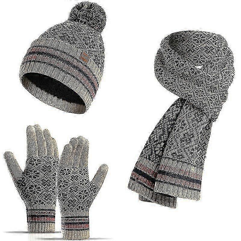 SHYV - Cappello invernale, sciarpa e guanti per touchscreen (beige)