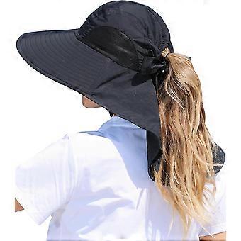 Womens Sun Hat Outdoor UV Protection Wide Brim Fishing Hat with Ponytail Hole Neck Flap for Beach Hiking Camping