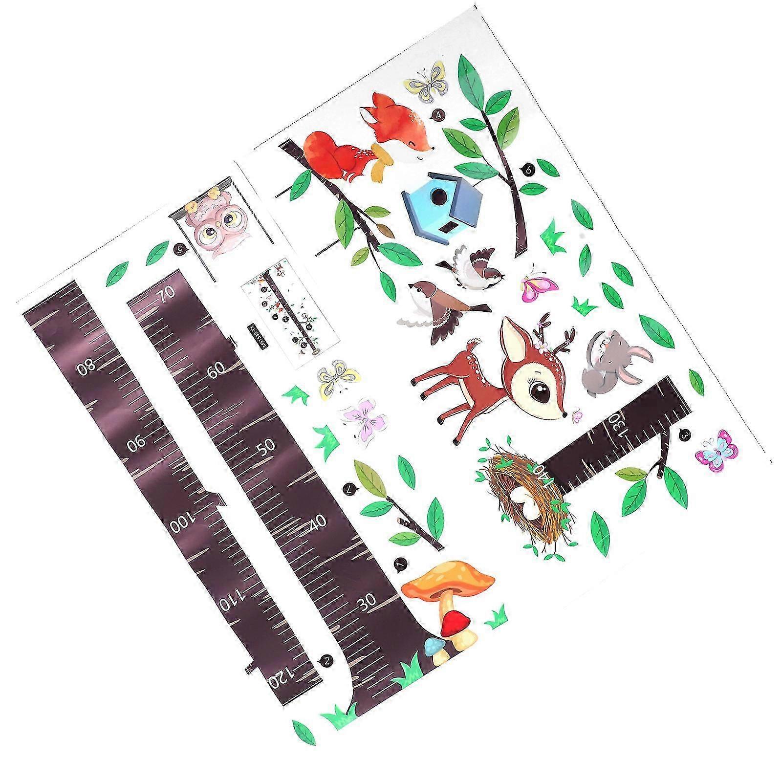 Kids Room Sticker Height Chart Wall Decal with Tree Branch Pattern Set