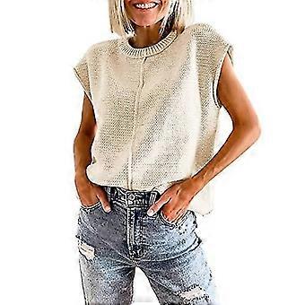 Womens Summer Cap Sleeve Tops Casual Crew Neck Loose Fit Knit Lightweight Sweater Pullover Top-awqe
