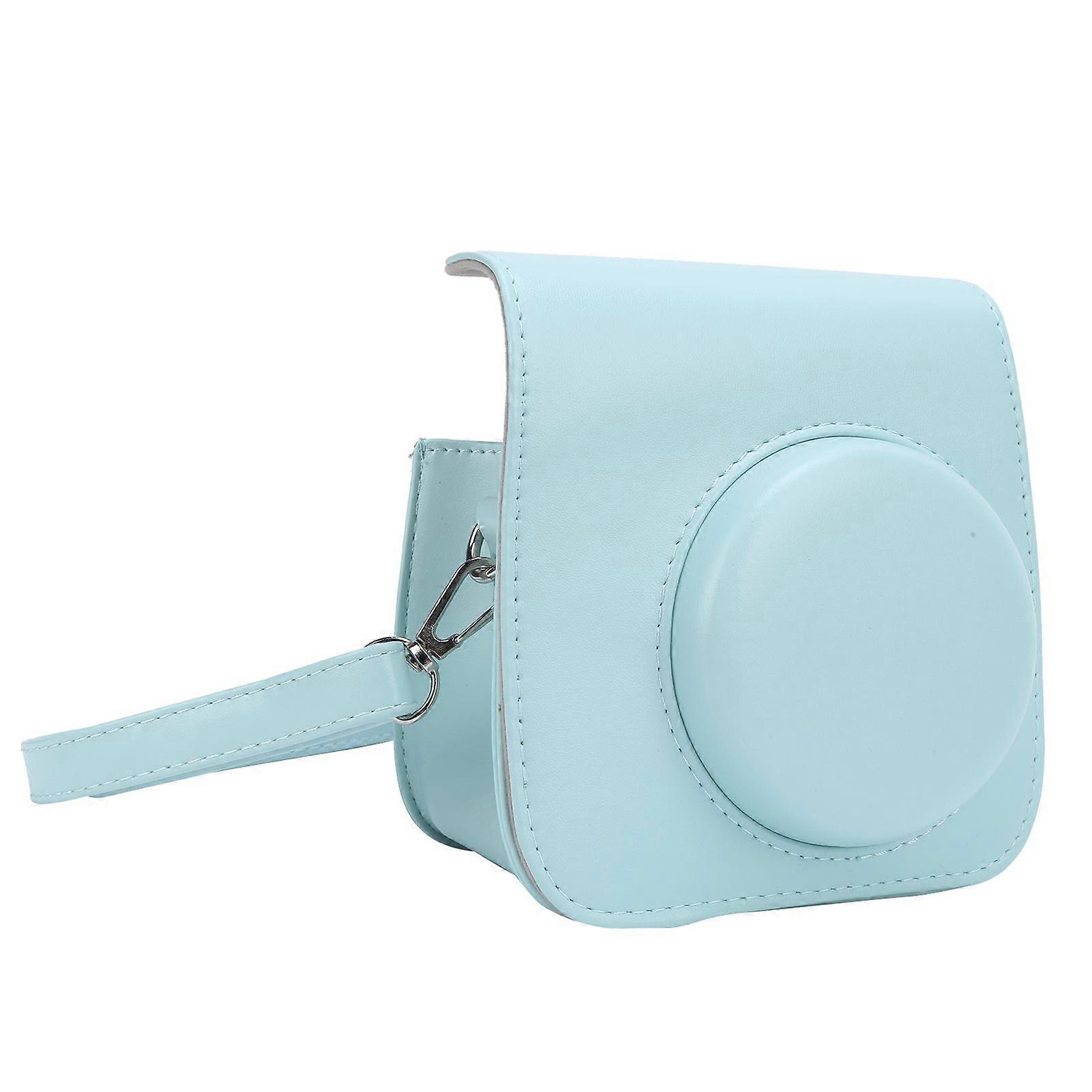 PU Leather Mini Camera Protective Case with Adjustable Shoulder Strap Compatible With Instax Mini 7+ Camera(Bleu clair )