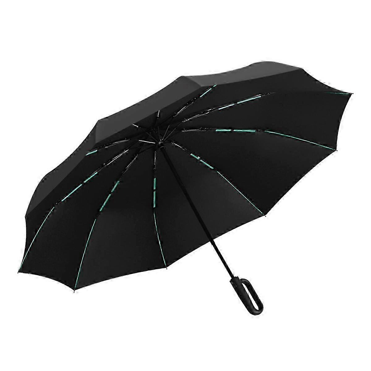 Automatic Folding Umbrella with Hook Handle Rainproof, Black