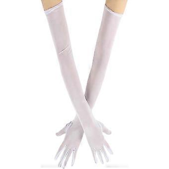 Luvas delicadas de manga comprida para mulheres, finas, elásticas, respiráveis ​​e transparentes, ideais para casamentos, eventos noturnos e looks casuais. Brancas.