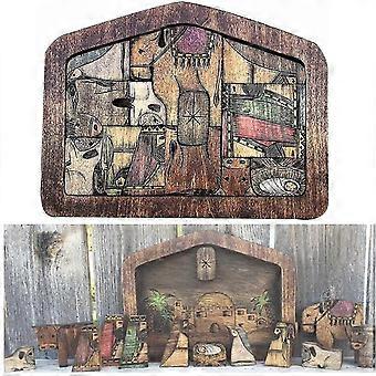 Drewniane puzzle Jezus posąg szopka puzzle dla dorosłych i dzieci, puzzle Ozdoby Rękodzieło z wypalonym drewnem wzór do dekoracji rzeźby w domu