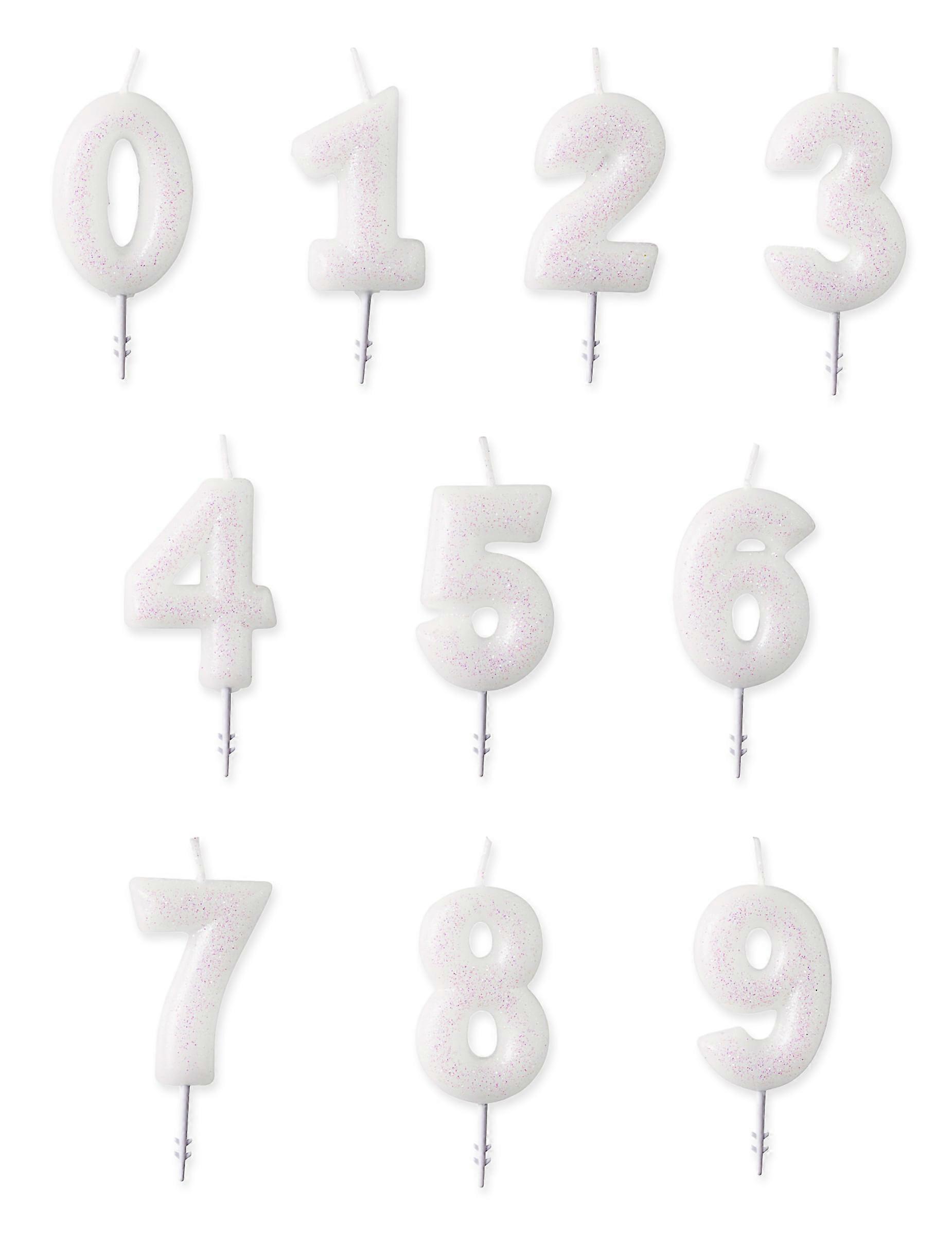 White glitter number candle 6.5 cm