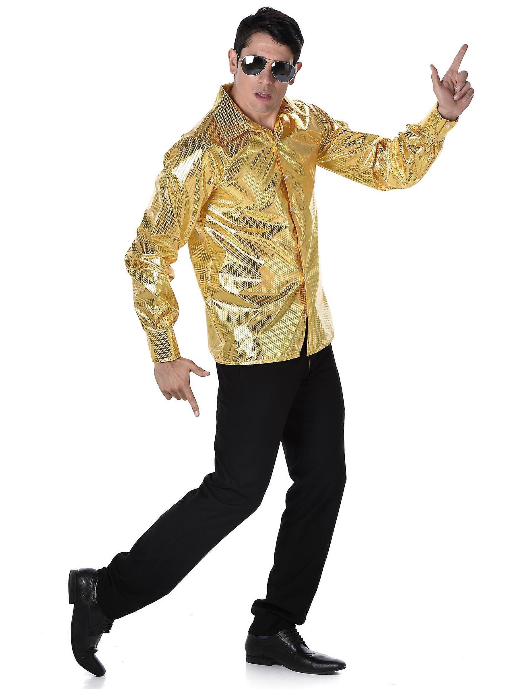 Men's gold sequin disco shirt