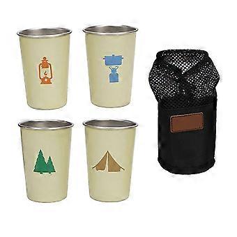 4pcs Stainless Steels Drinking Cup Outdoor Travel Coffees Milk Mugs Replacement Stackable Camping With Storage Bag Multicolor