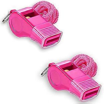 Pink Plastic Whistles 2 Pack Loud Crisp Sound Emergency Sports Whistles with Lanyard for Coaches, Lifeguards, Teachers
