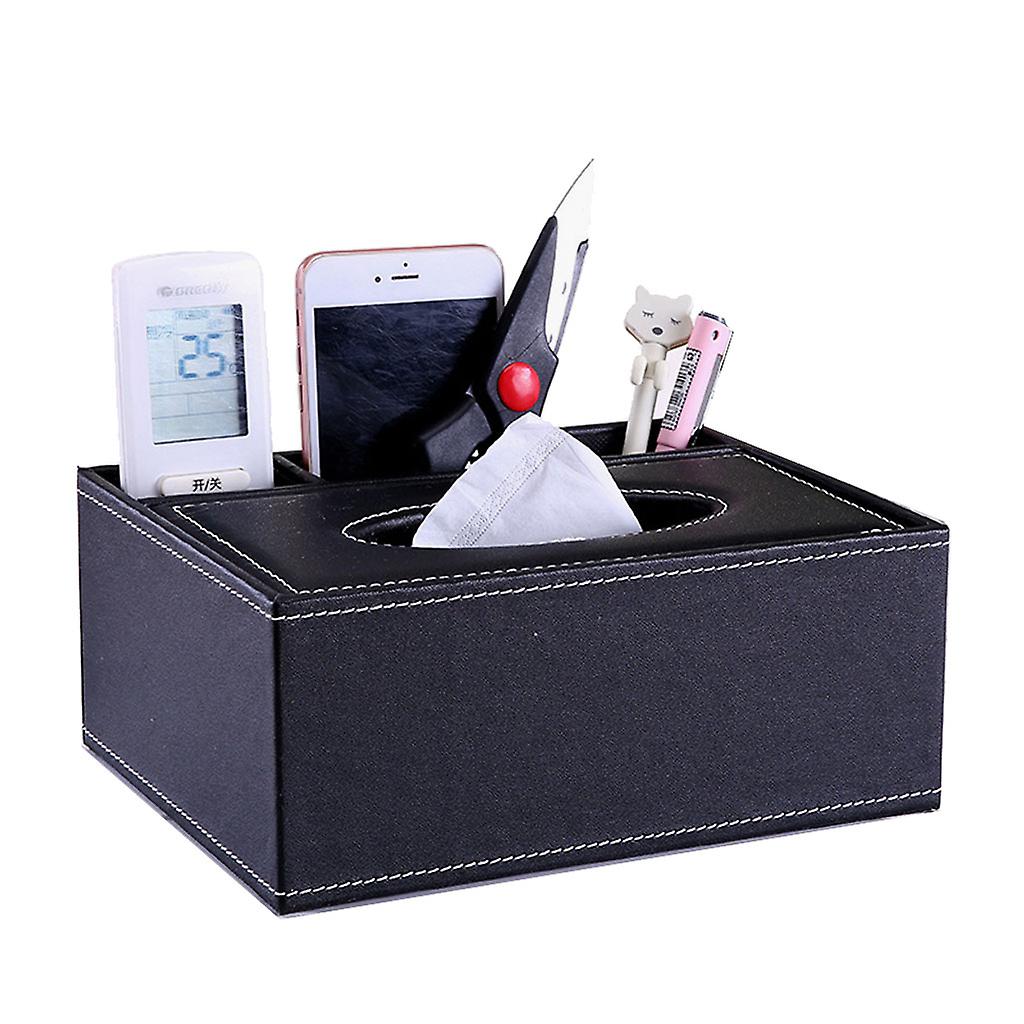 Faux Leather Tissue Box Cover Rectangular Multifunctional Remote Control Stationery Holder Desktop Storage Organizer