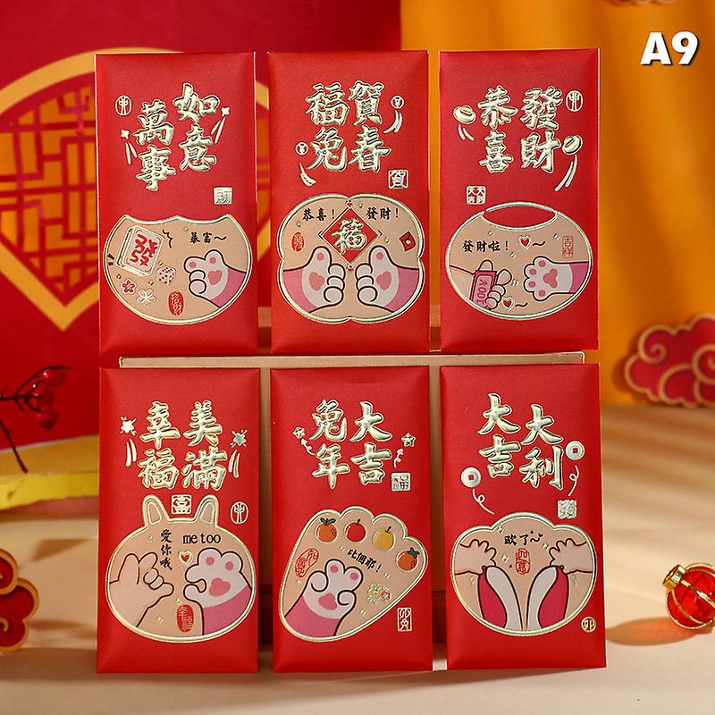 6pcs 2023 Rabbit Year Cartoon Red Packetchinese New Year Lucky Red Envelope