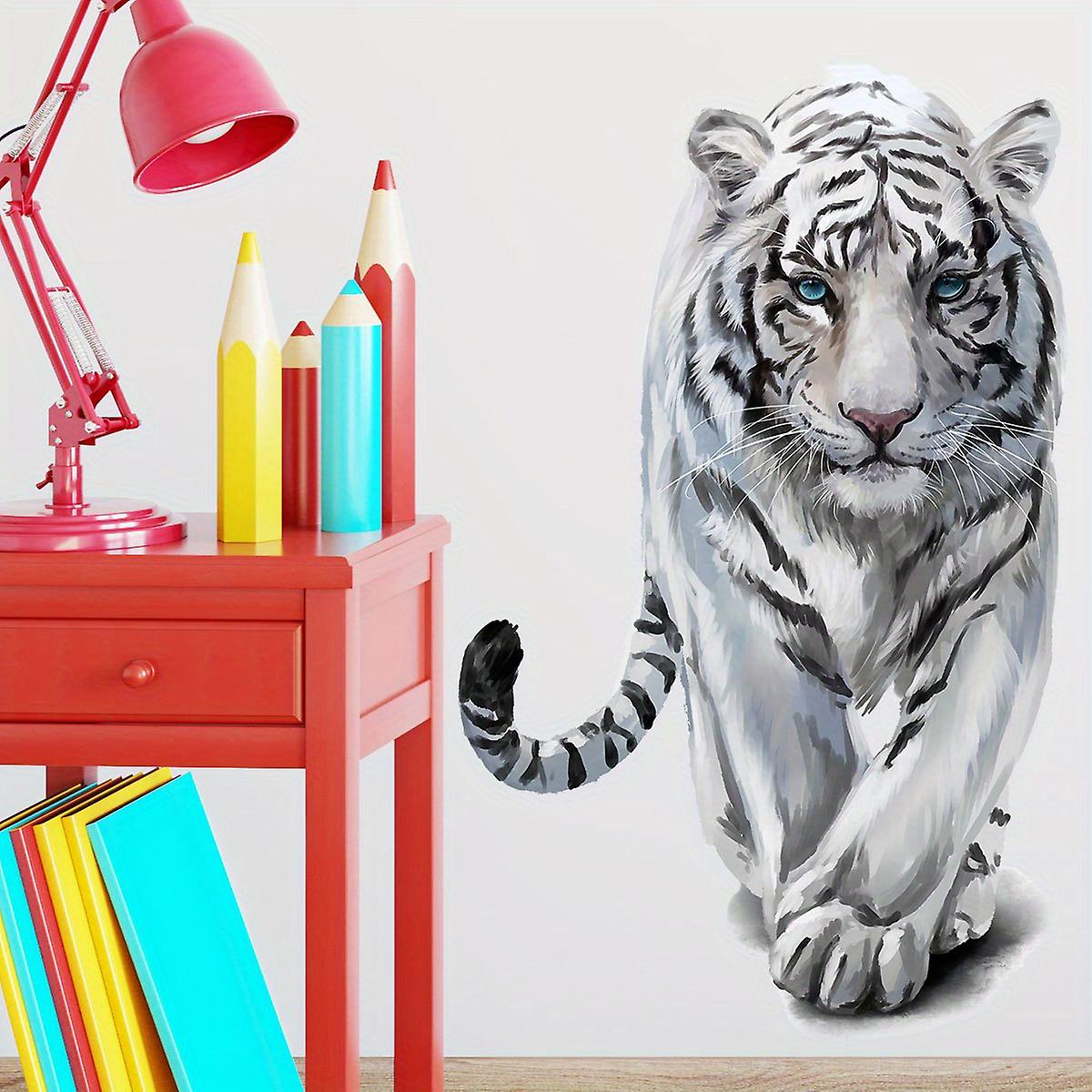 1 قطعة نابض بالحياة لطيف جميل النمر الأبيض الغابة الحيوان ملصقات الجدار القابلة للإزالة الشارات الجدار قشر وعصا الجدار الفن الديكورات ديكور المنزل لحضانة الطفل