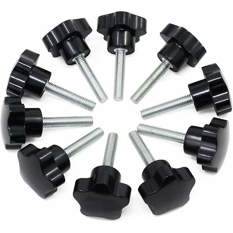 10pcs M8x40 Thread Clamp Black Plastic Star Shaped Button Screw On Knob For Machine Tool