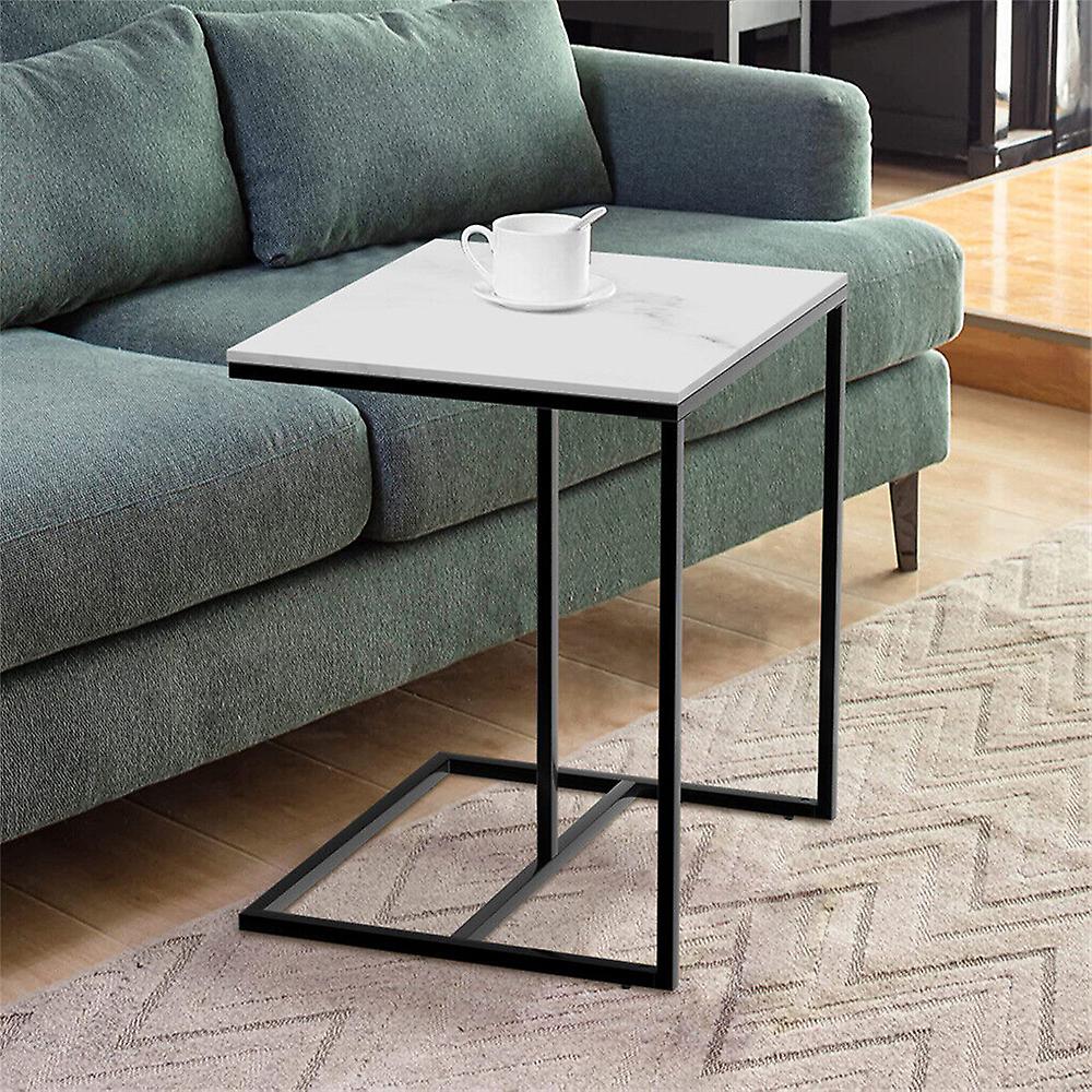 Marble Coffee Table Sofa Side End Table C Shape Bedside Laptop Table White Black