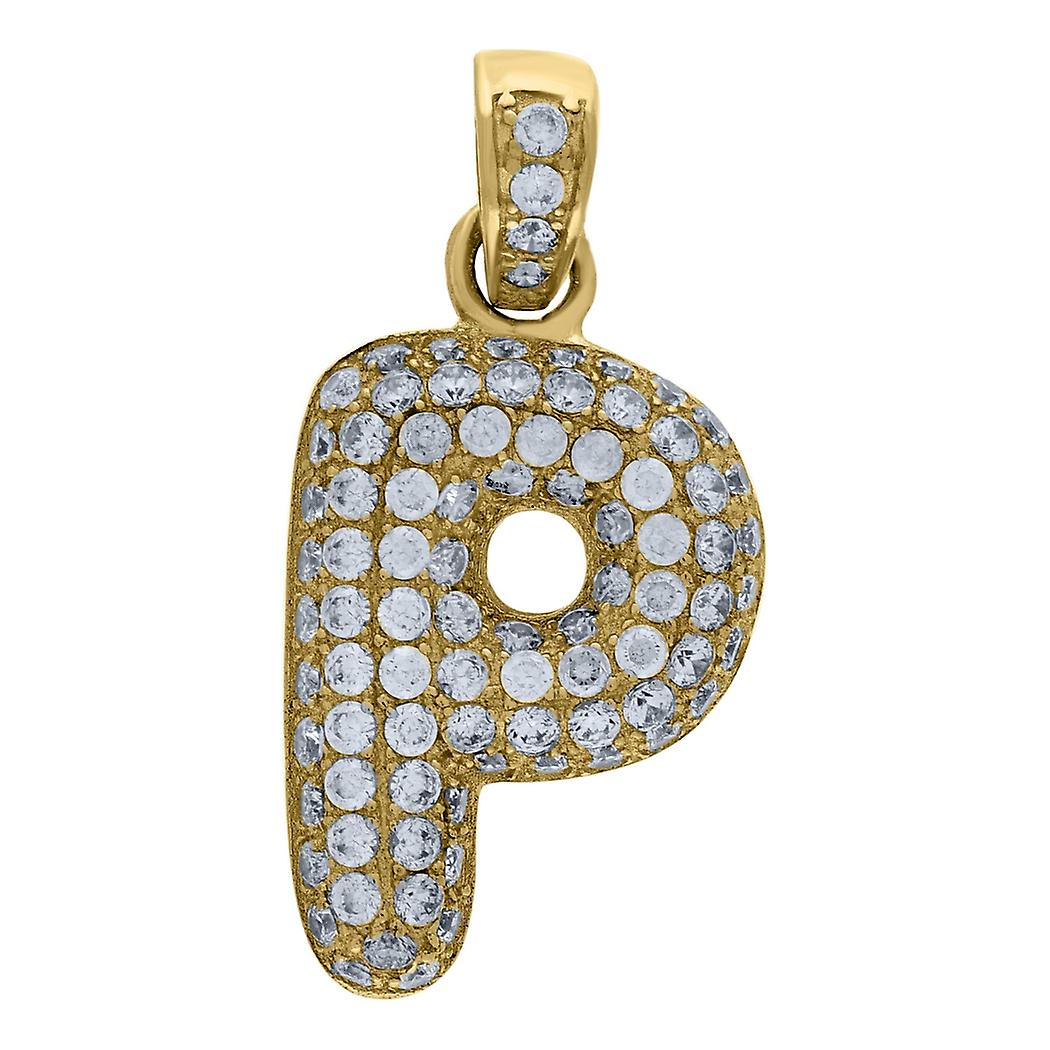 10k Yellow Gold Unisex Cubic Zirconia CZ Letter Name Personalized Monogram Initial P Charm Pendant Necklace 22.1x11.10mm