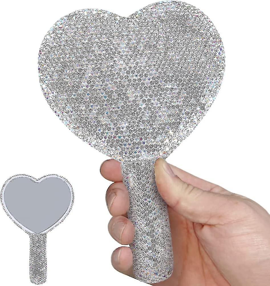 Handheld Mirror With Handle, Cute Heart-shaped Hand Mirror For Women Bling Portable Travel Mirror Sparkle Makeupwhite