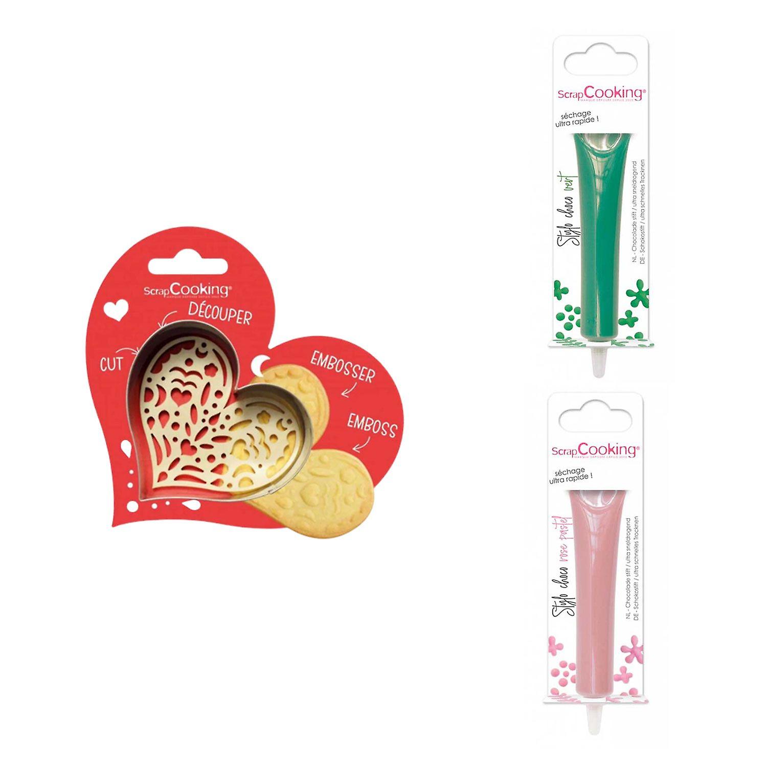 Heart Relief Cookie Kit + 2 Pastel Green and Pink Chocolate Pens