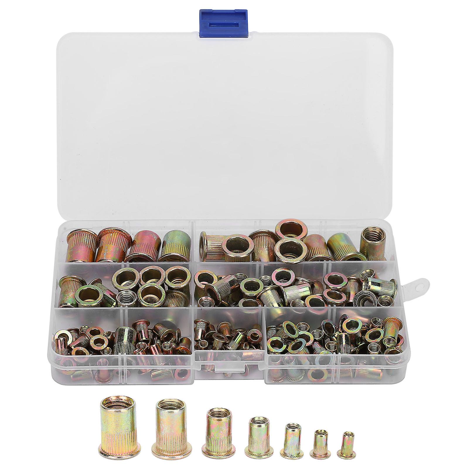 128Pcs Steel Rivet Nut ColorPlated Zinc Boxed M3/4/5/6/8/10/12 Combination Vertical Thread