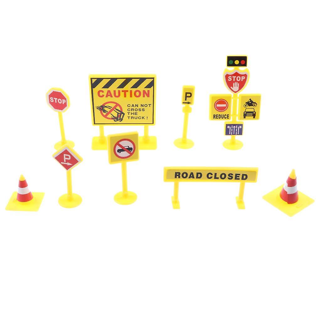 Road Construction Traffic Sign Set Signpost Engineering Roadblocks Signs Toy