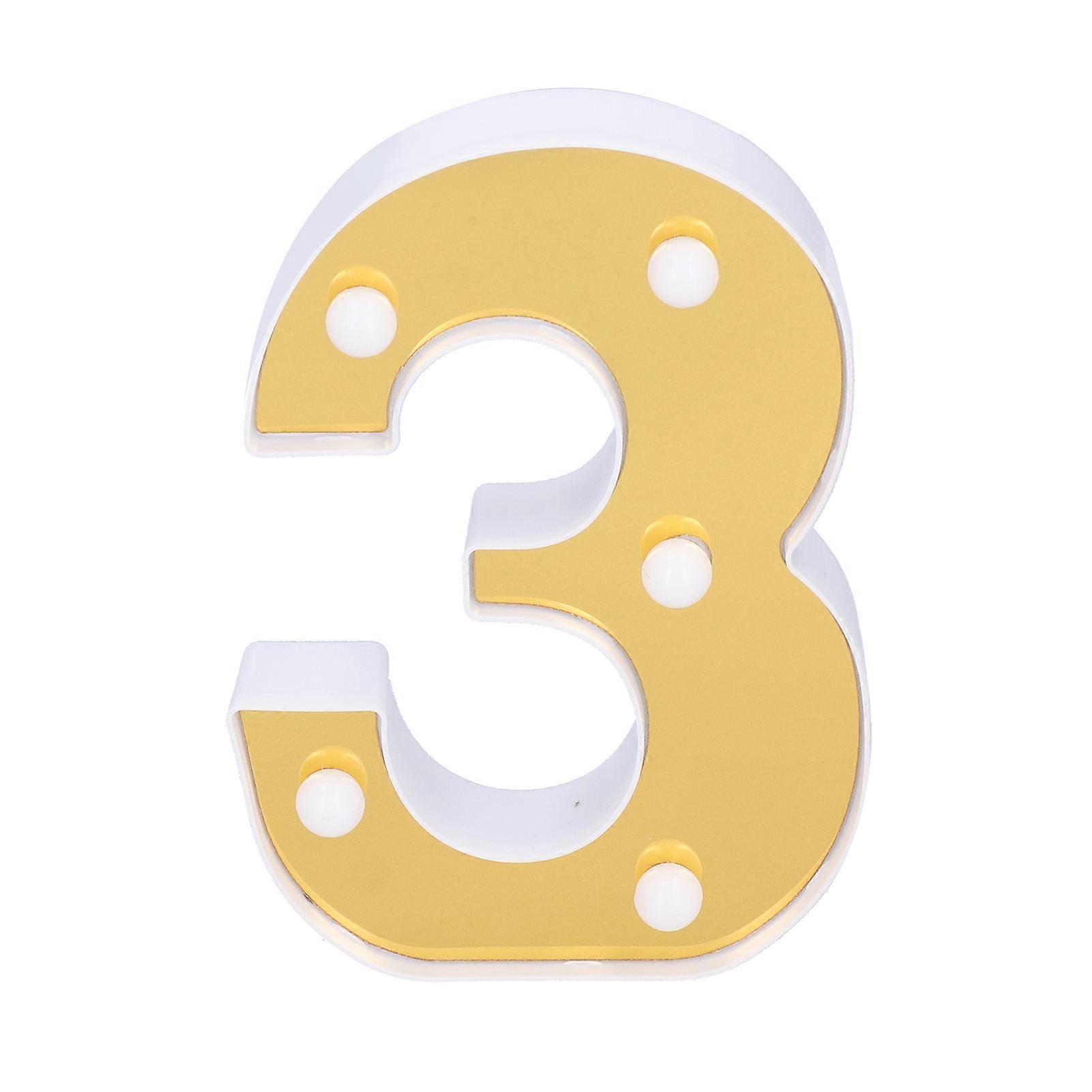 Decorative LED lamp in the shape of a number 3 gold, ideal for a wedding, birthday, Christmas, warm white