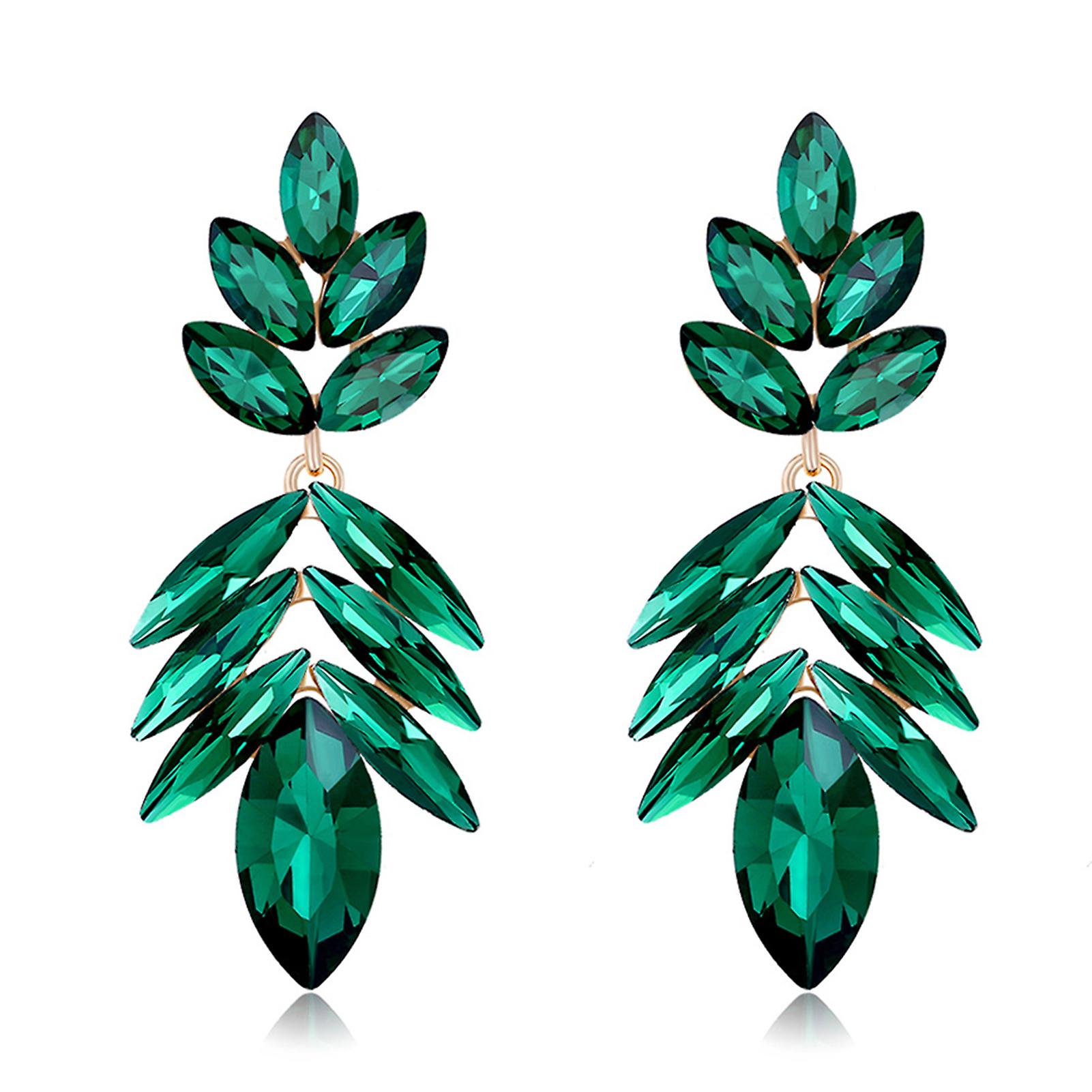 Women Shiny Dropping Ear Drop Colored Crystal Glass Large Dangle Earring