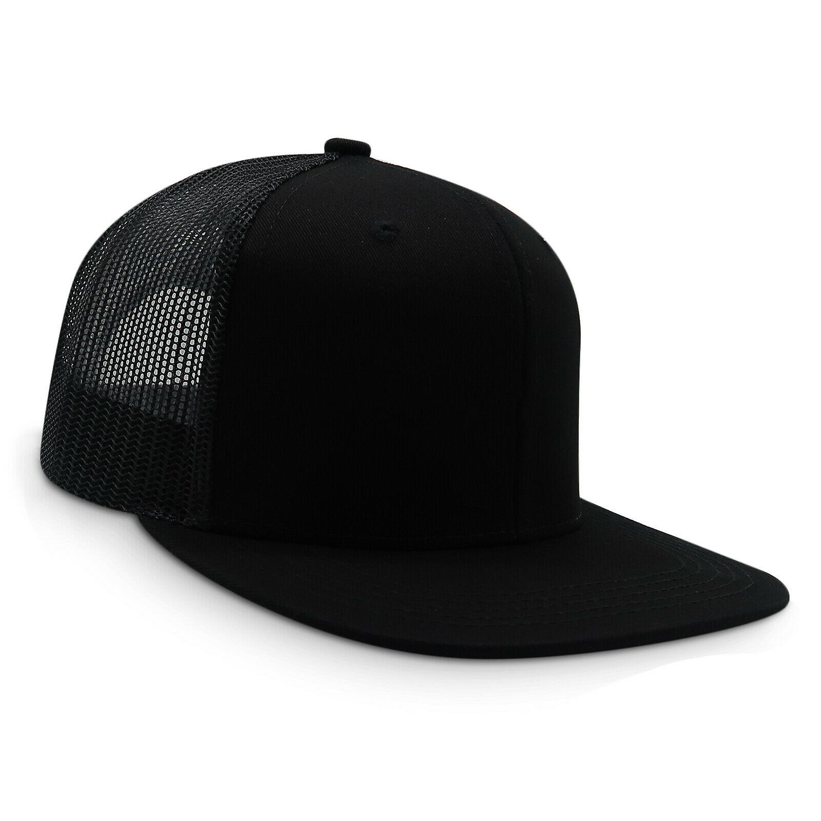 Mens Snapback Hat Cotton Mesh Solid Flat Brim Style Baseball Cap Trucker Visor