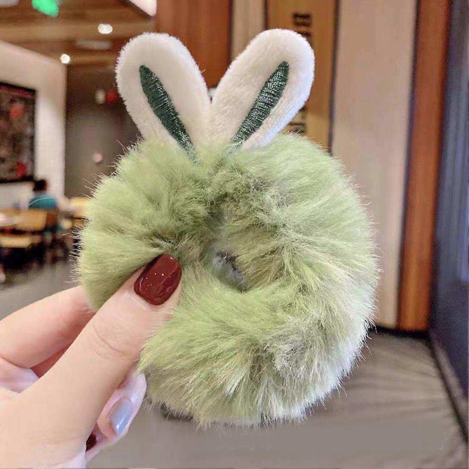 Anneaux de cheveux d’oreille de lapin vert pois - Porte-queue de cheval floue, bande élastique douce pour femmes et filles