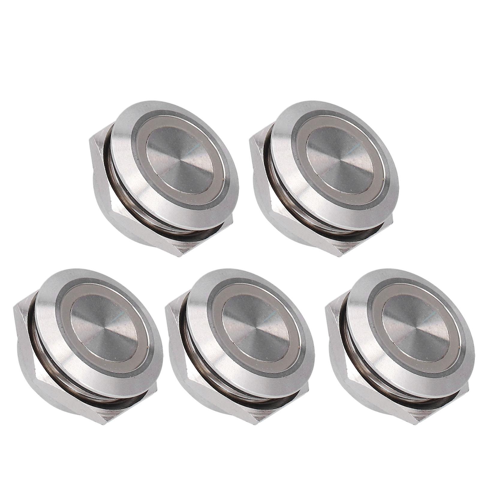 5Pcs Momentary Push Button Switch Metal Auto Reset Ultra Thin Waterproof with LED 19mmDC12~24V Yellow