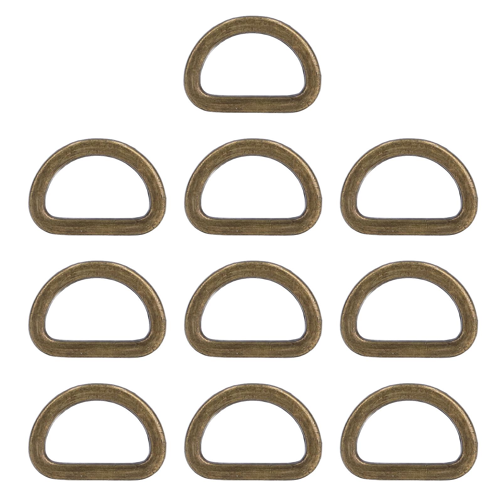 Pack of 10 D-rings, reliable, durable, shiny, comfortable, small and compact, decorative, for bags, crafts, bronze