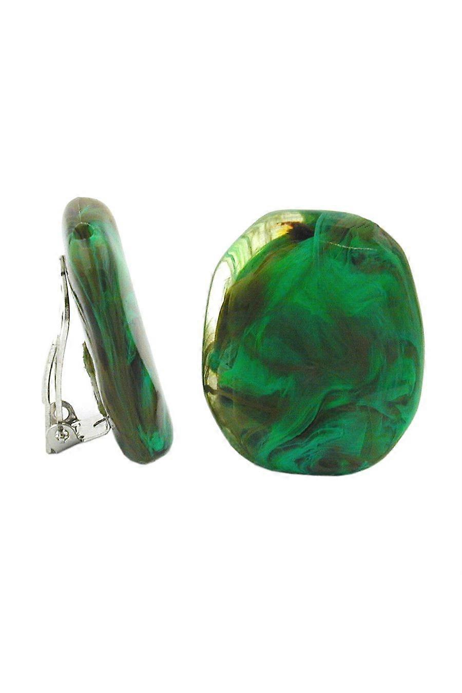 Clip-on Earring Olive Green Brown Marbled - Gl00797