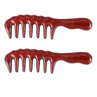 Peine de pelo de 2 piezas para desenredar el pelo Peine de madera de dientes anchos para cabello rizado Peine de sándalo de madera natural para el cabello - No estático ~ 7703