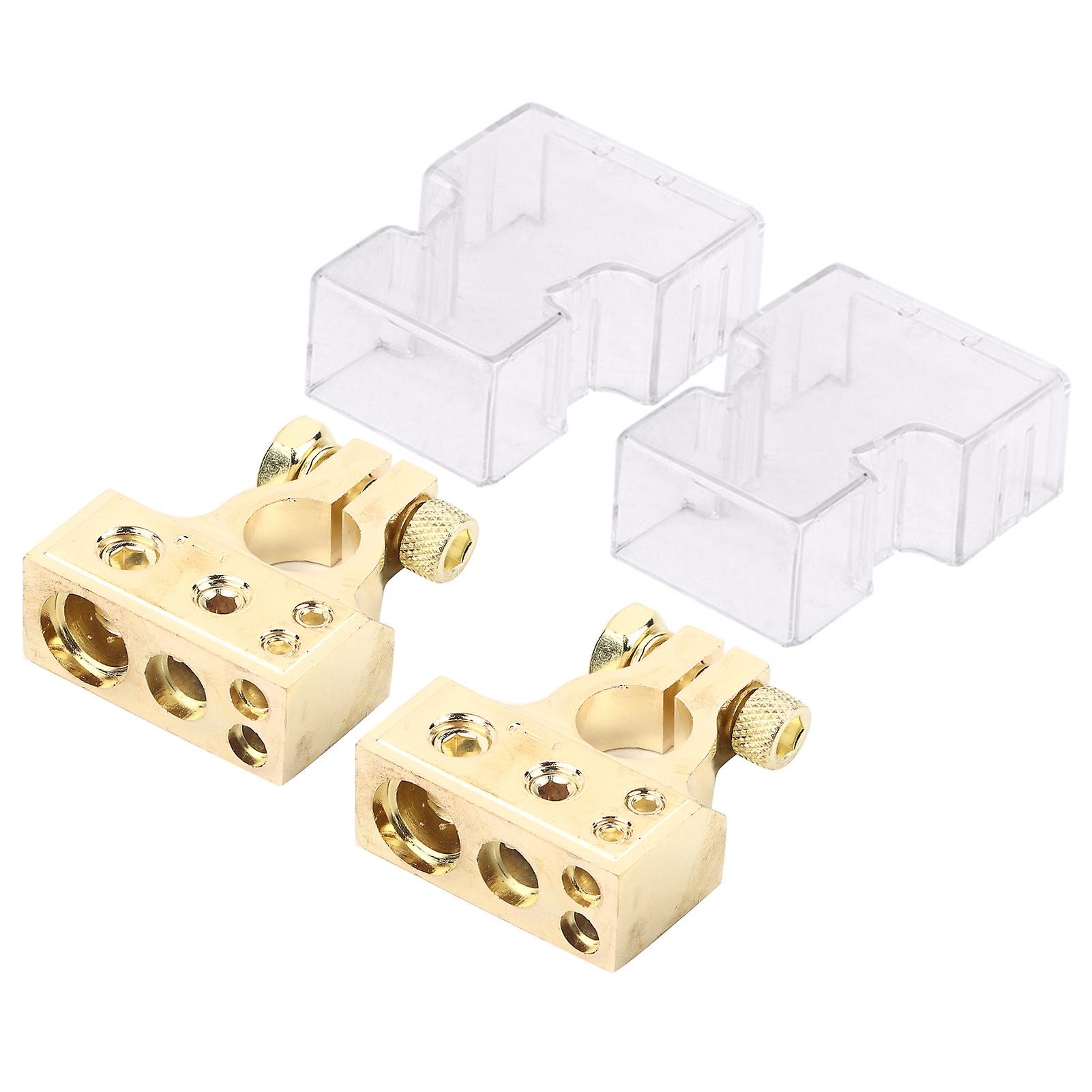 Pair of Car Battery Terminal Positive & Negative Connector Clamp Gold for 0/1 2 4 8 AWG Gauge