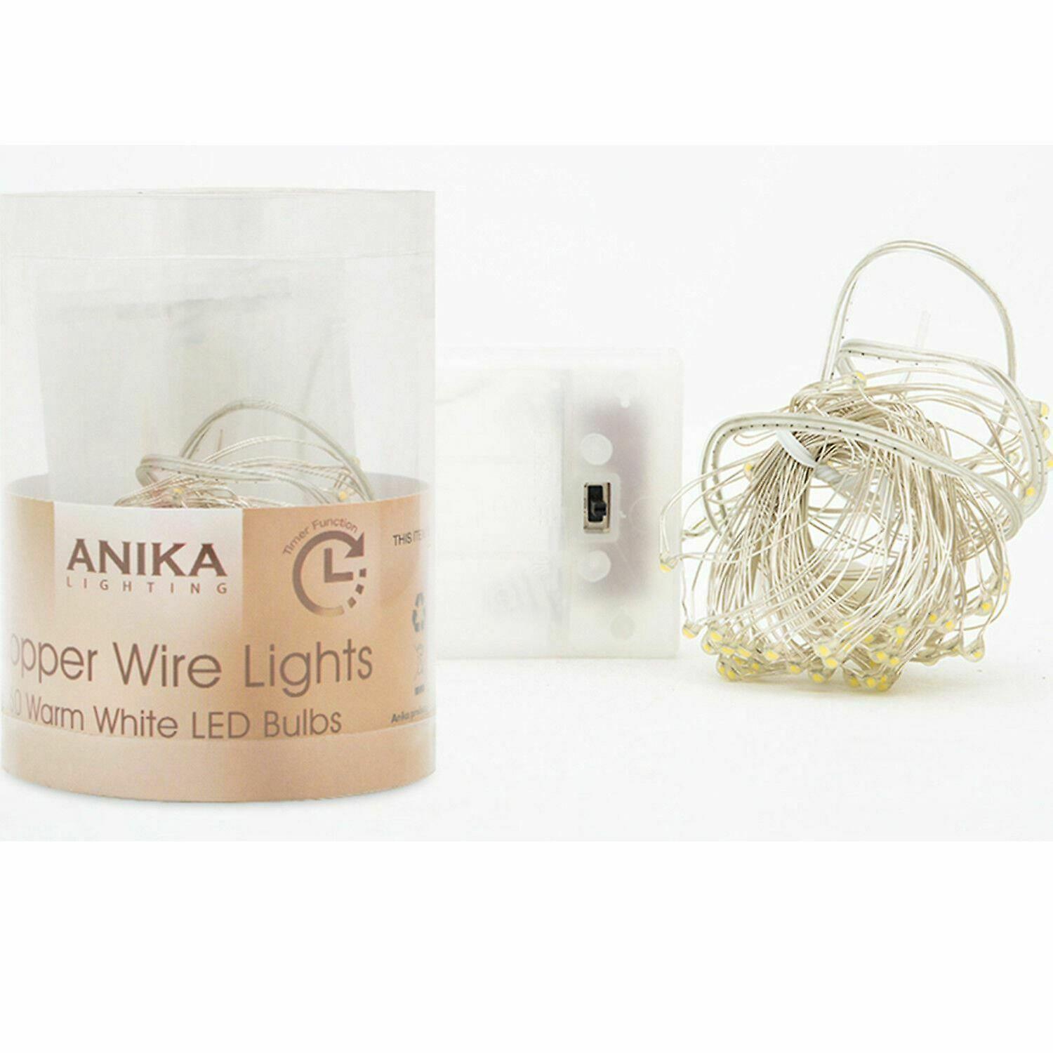 Anika 60 Warm White Battery Operated LED Copper Wire String Lights with Timer