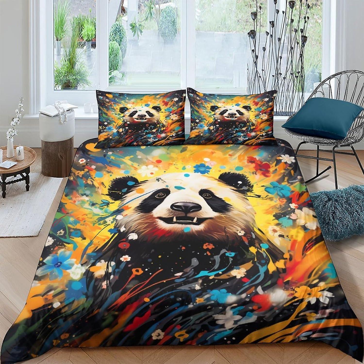 VCLUST Giant Panda Comforter Cover 3D Print Bedding Set Decorative 3 Piece Set Cute Pet Duvet Cover Set Bedspread Cover with Pillowcase Soft Microfibe