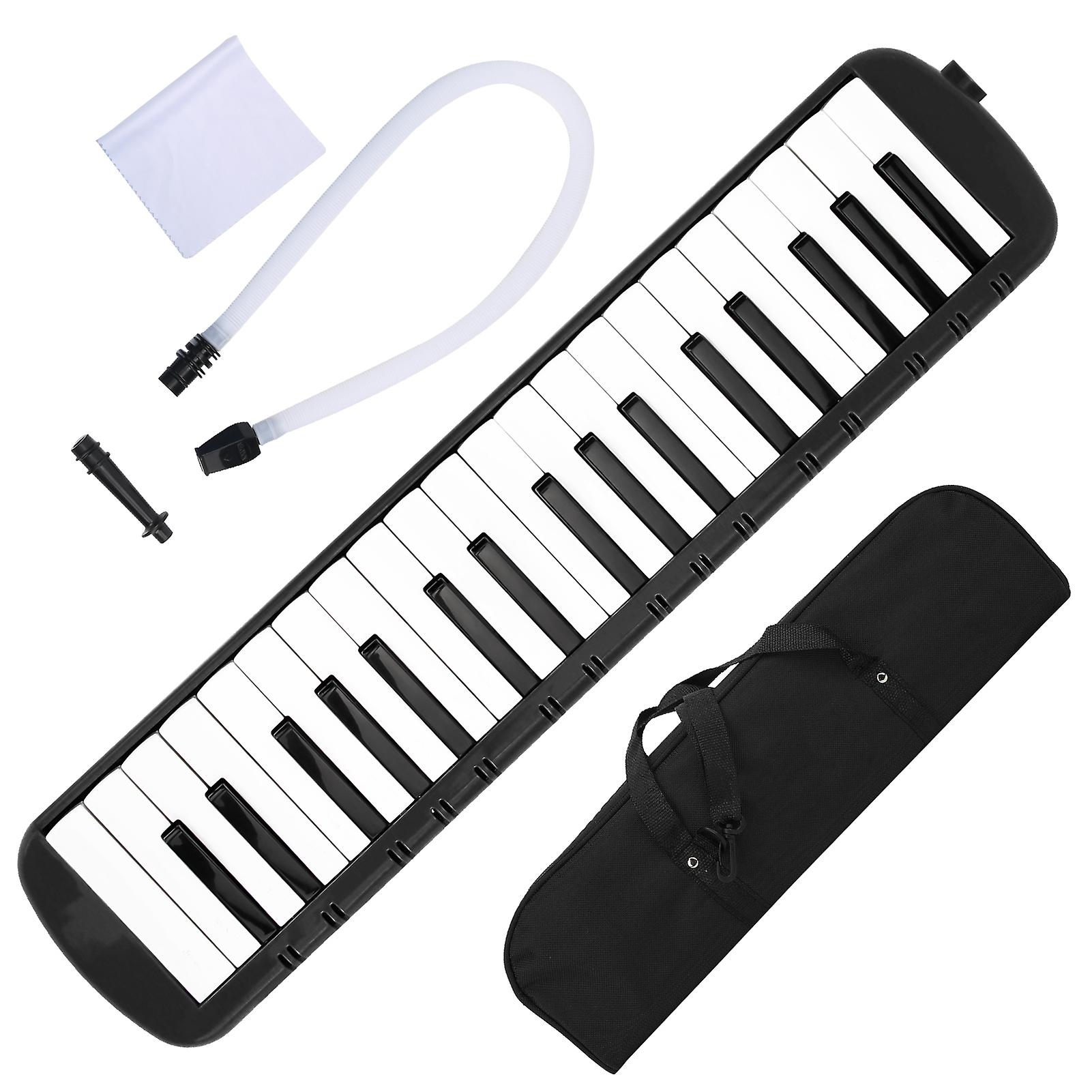 37 Keys Melodica Keyboard Wind Instrument for Beginner and Professional Training, Portable Music Keyboard in Black