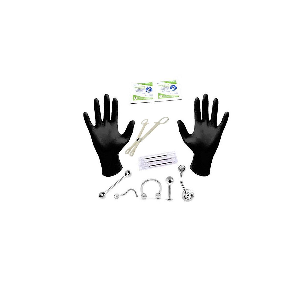 Professional piercing kit 12-pieces for belly tongue nipple lip nose 18g 16g 14g