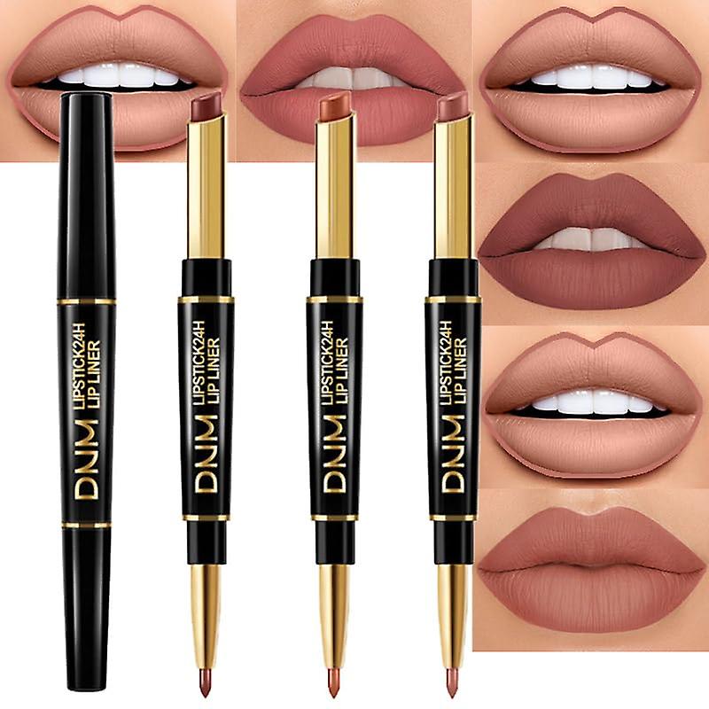3Pcs Dark Ruby Wine Red Lip Liner and Lipstick Set for Women DNM Matte Lipstick and with Lip Liner Pencil Set