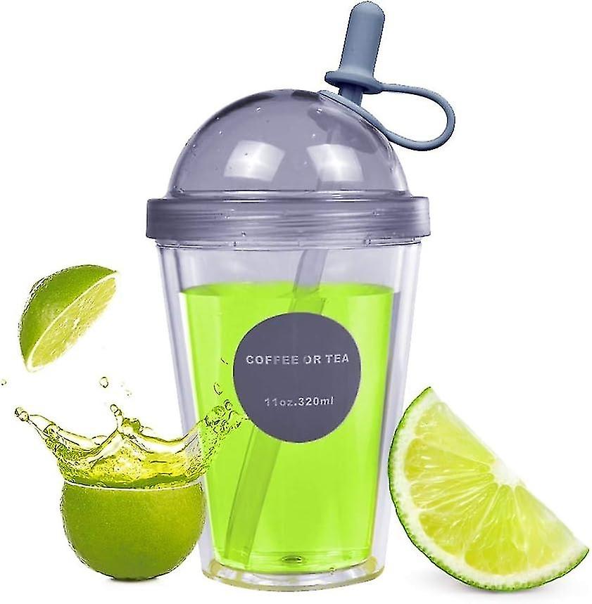 Travel Mug, Leakproof Portable Straw Mug, Cold Drink Mug with Lid and Straw, Reusable Double Layer 3