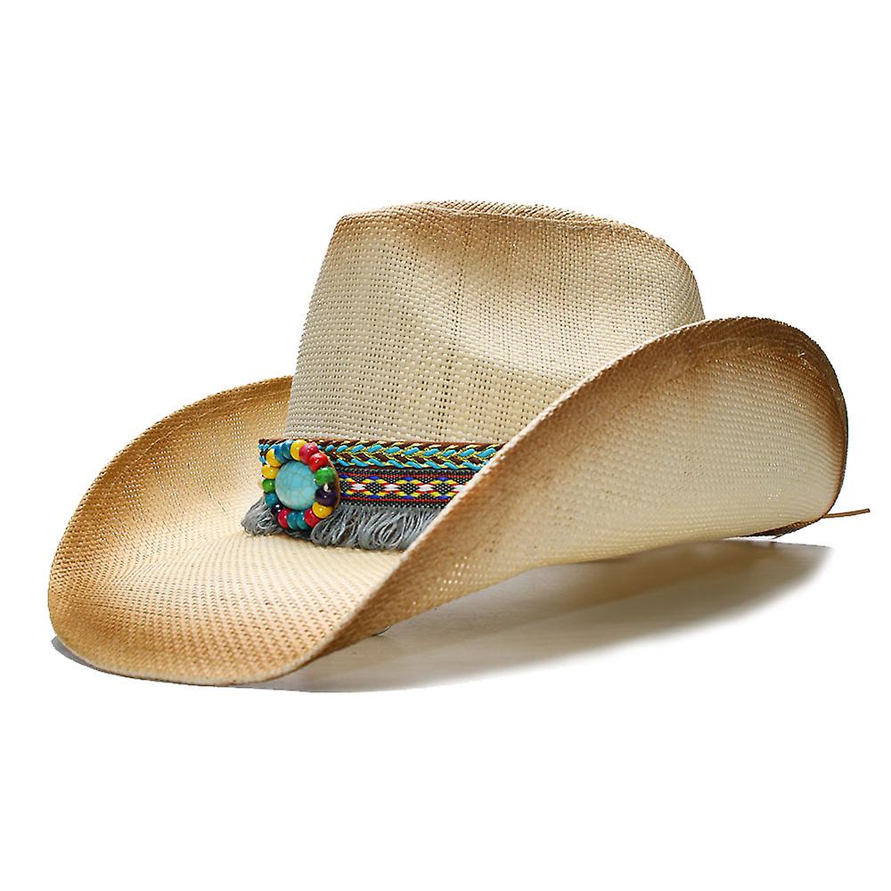 Women's Men's Summer Straw Beach Cowboy Western Cowgirl Fedora Hat